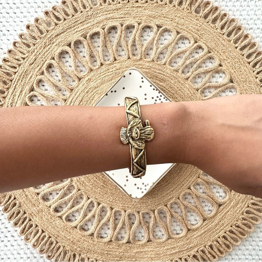 Gold Tone Phoenix Eagle Bird Eye Southwestern Native Hinge Cuff Bracelet